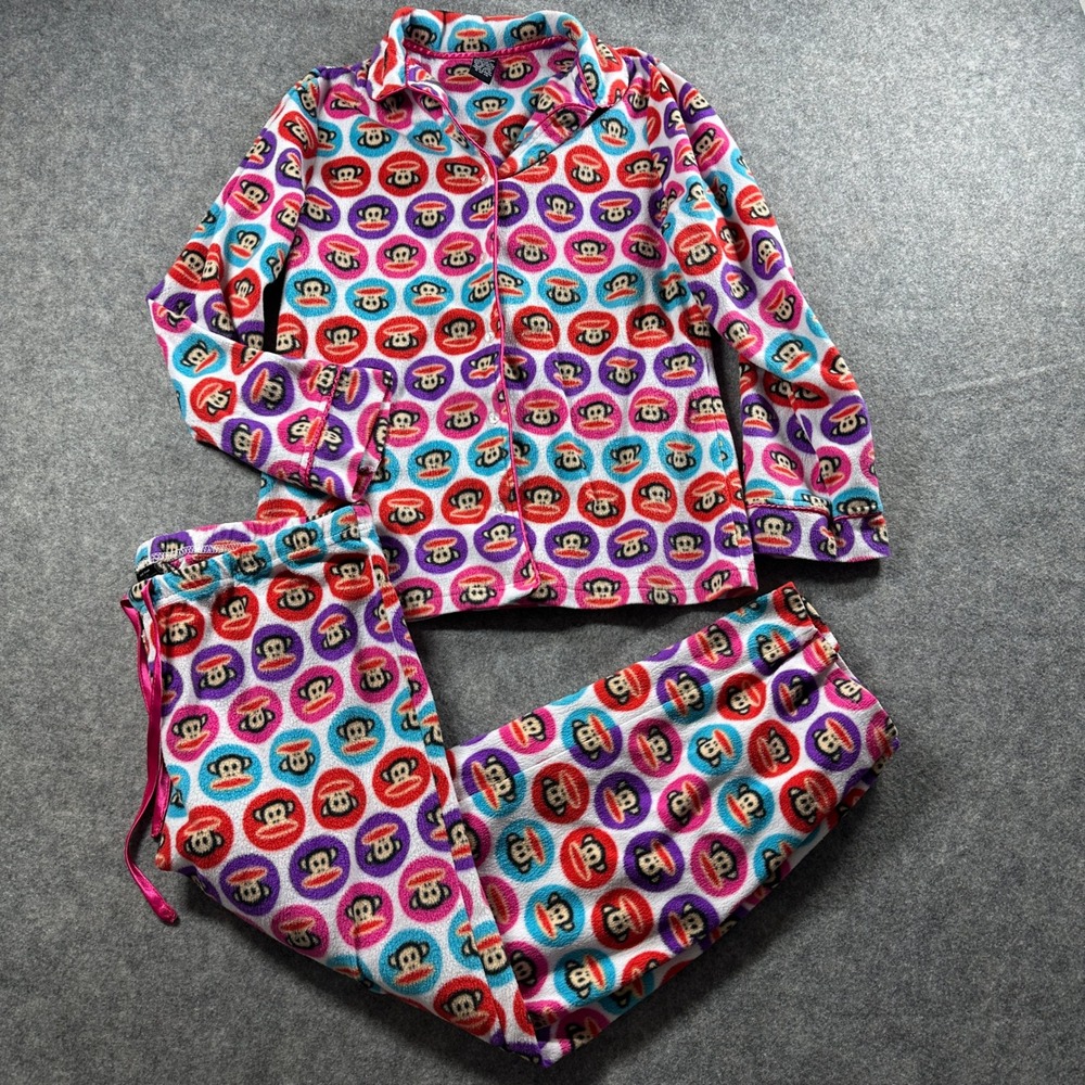 Vtg Paul Frank Pajama Set Women L Multicolor‎ Julius Monkey Fleece Y2K Lounge